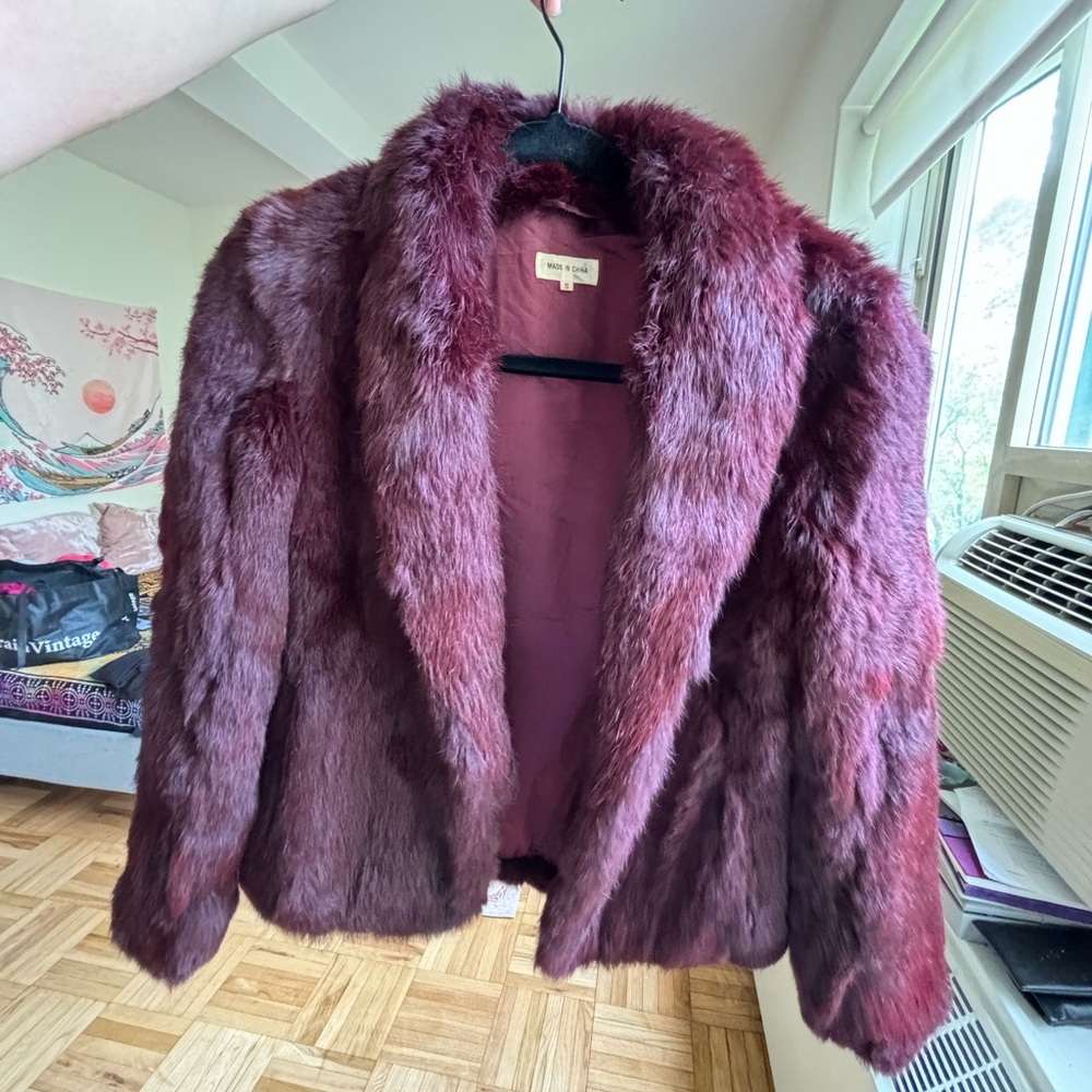 Fur Jacket in Rich Burgundy - Picture 2 of 5